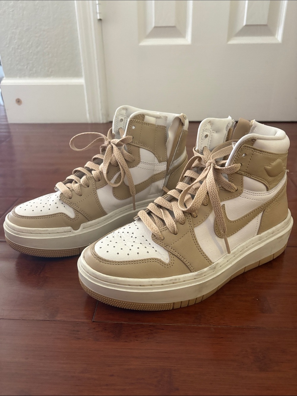 Nike Women's High-Top Sneakers in Beige and White
